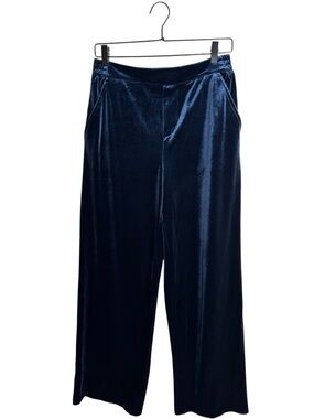 BlankNYC Eclipse Navy Blue Velvet Wide Leg Pants Trouser Velour High Rise